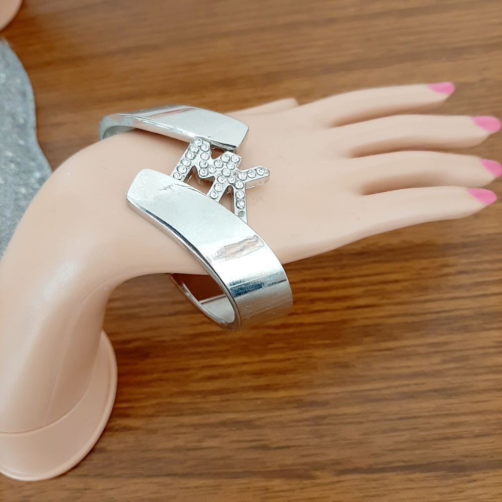 MK Silver Cuff Bracelet with Crystal Accent